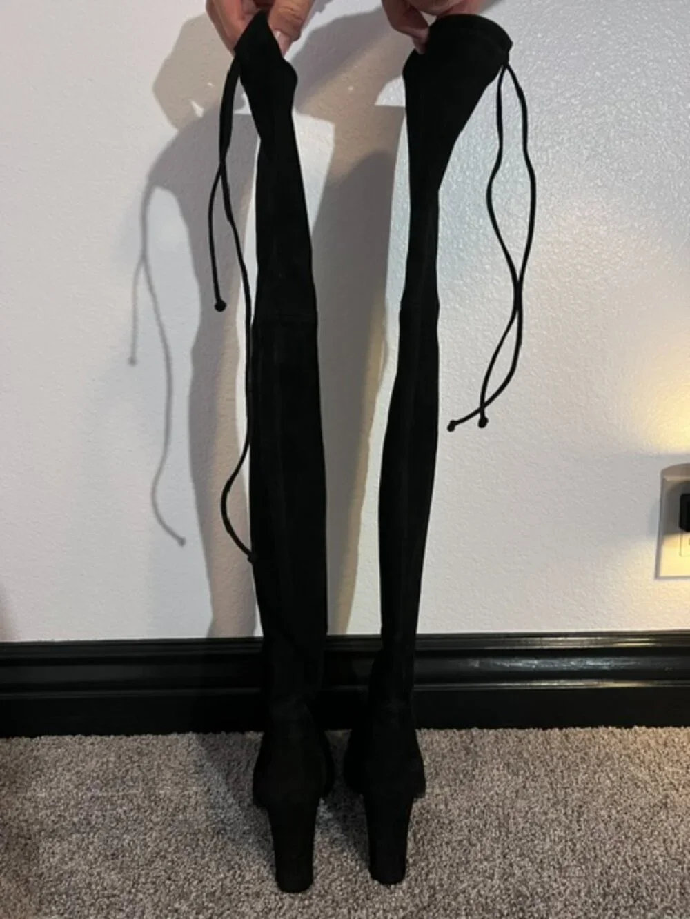 New Stuart Weitzman Highland Suede Over-the-Knee Womens Black Boots Sz 9